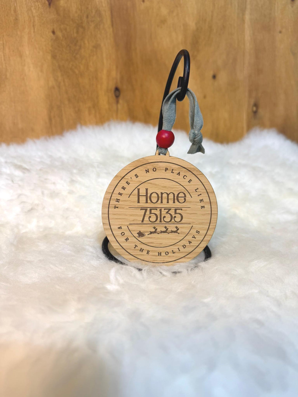 Custom Zip Code Ornament Wood Christmas Ornament Personalized Holiday Gift Velvet Ribbon Engraved