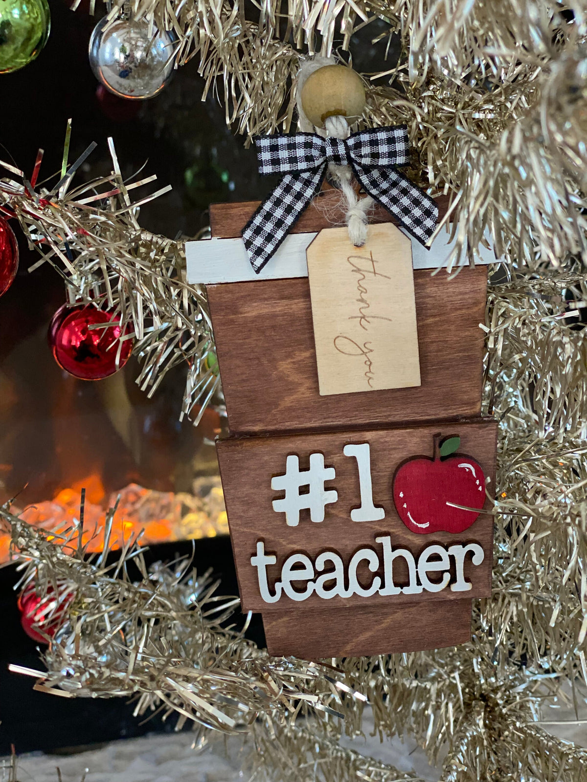 Personalized Teacher Gift Card Ornament, Laser Cut Wood Decor