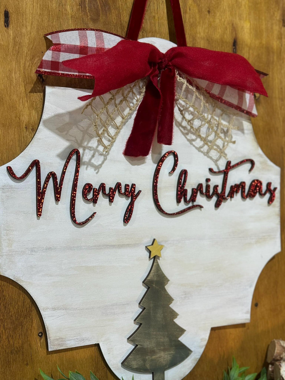 Merry Christmas Door Sign Rustic Wall Decor Farmhouse Sign Layered Wood Tree Holiday Decor