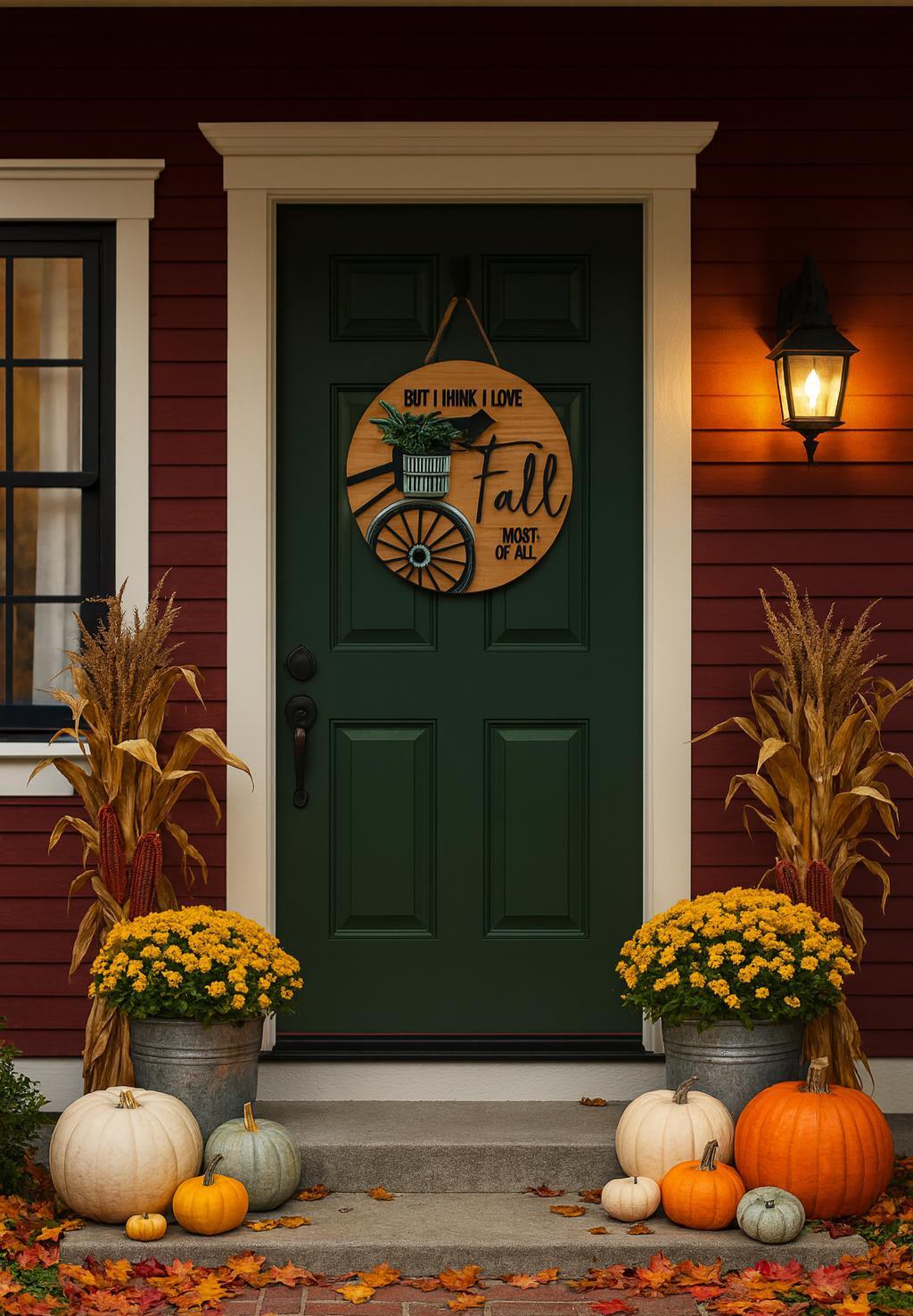 Rustic Fall Door Sign, Farmhouse Autumn Decor with Layered Bike