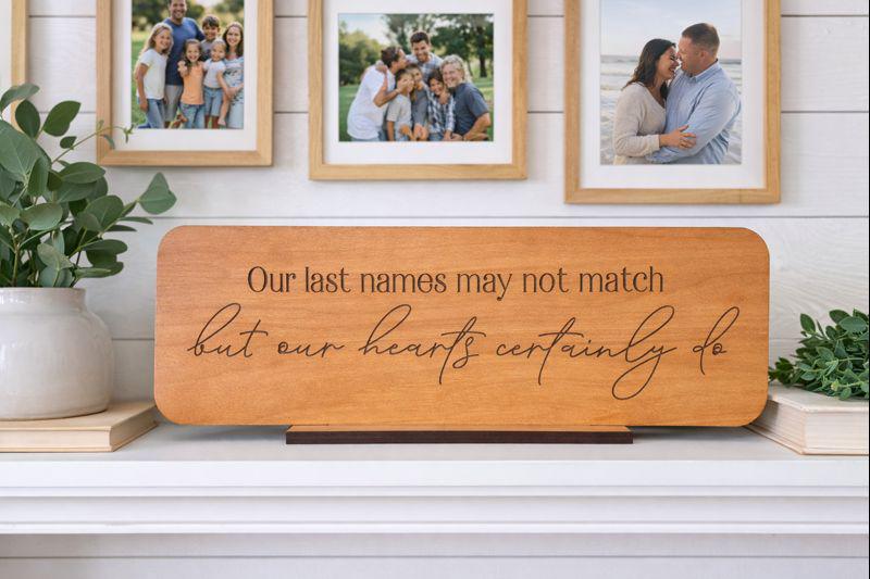 Engraved Wood Blended Family Sign: Meaningful Stepfamily Gift