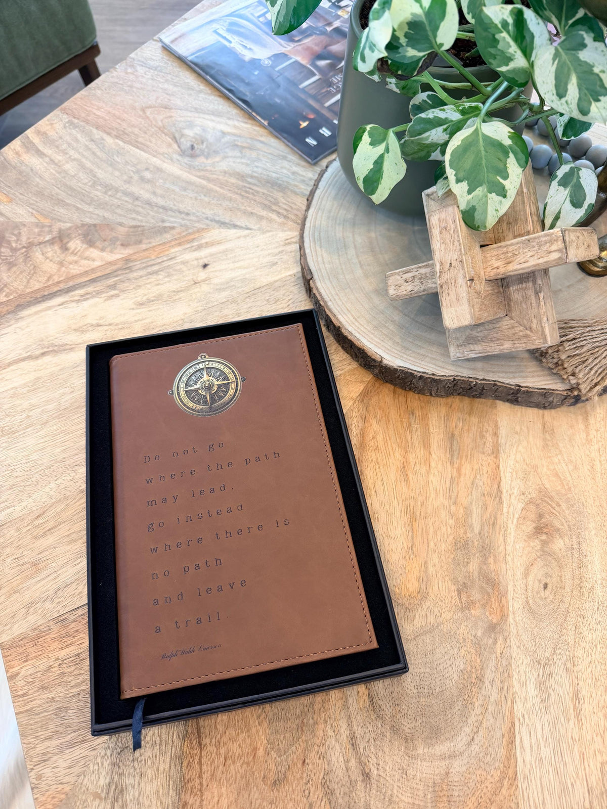 Compass Adventure Journal with Inspirational Quote Brown Leatherette Travel Notebook Traveler Graduation Gift