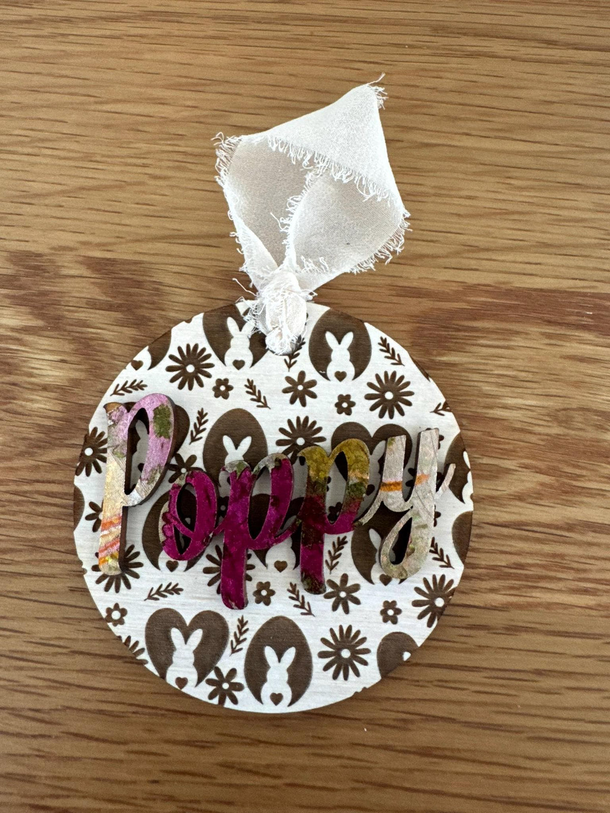 Engraved Wooden Easter Basket Tag, Personalized Bunny Name Cutout