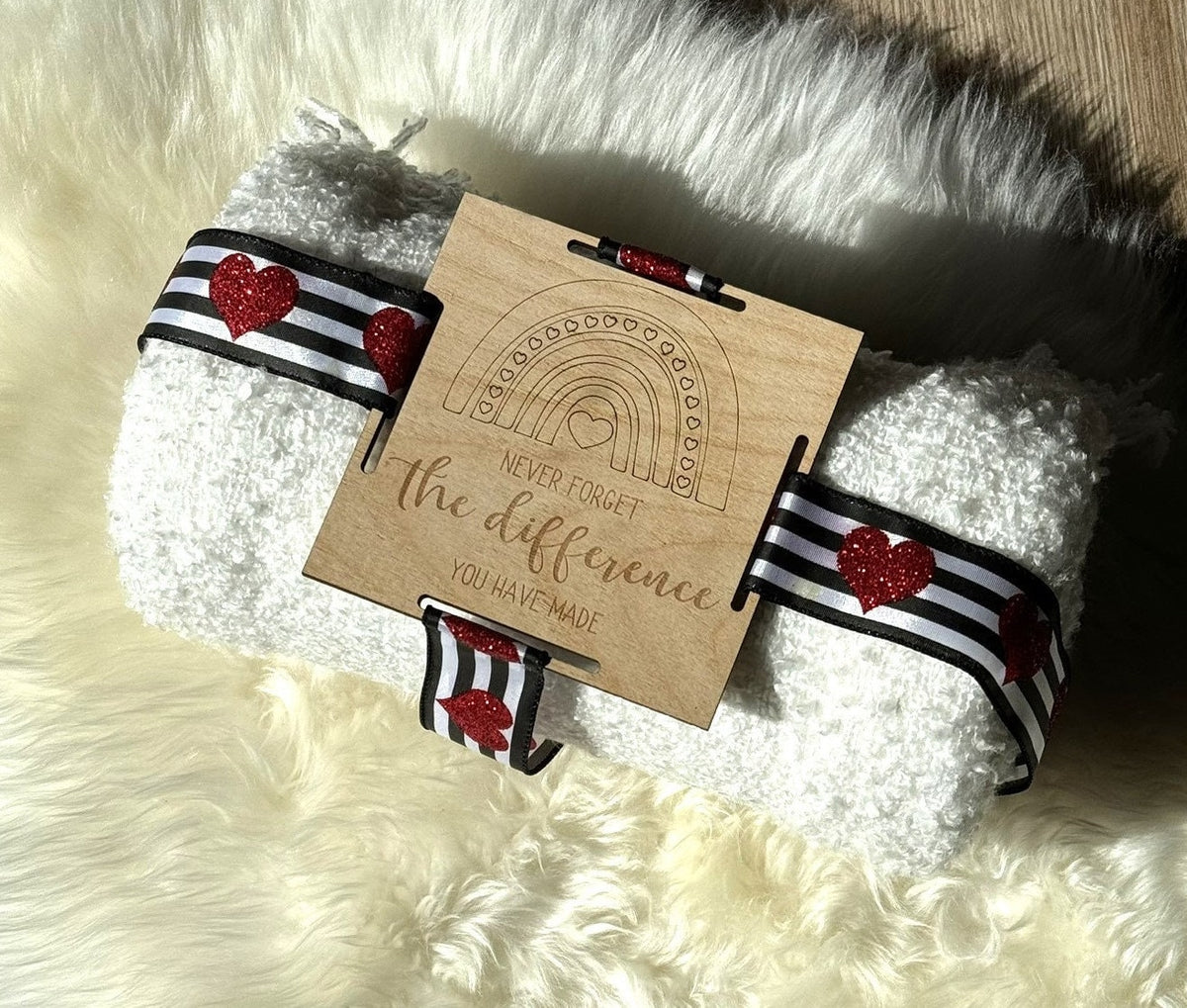 Engraved Wood Blanket Tag: Rainbow Thank You Gift, 5x5