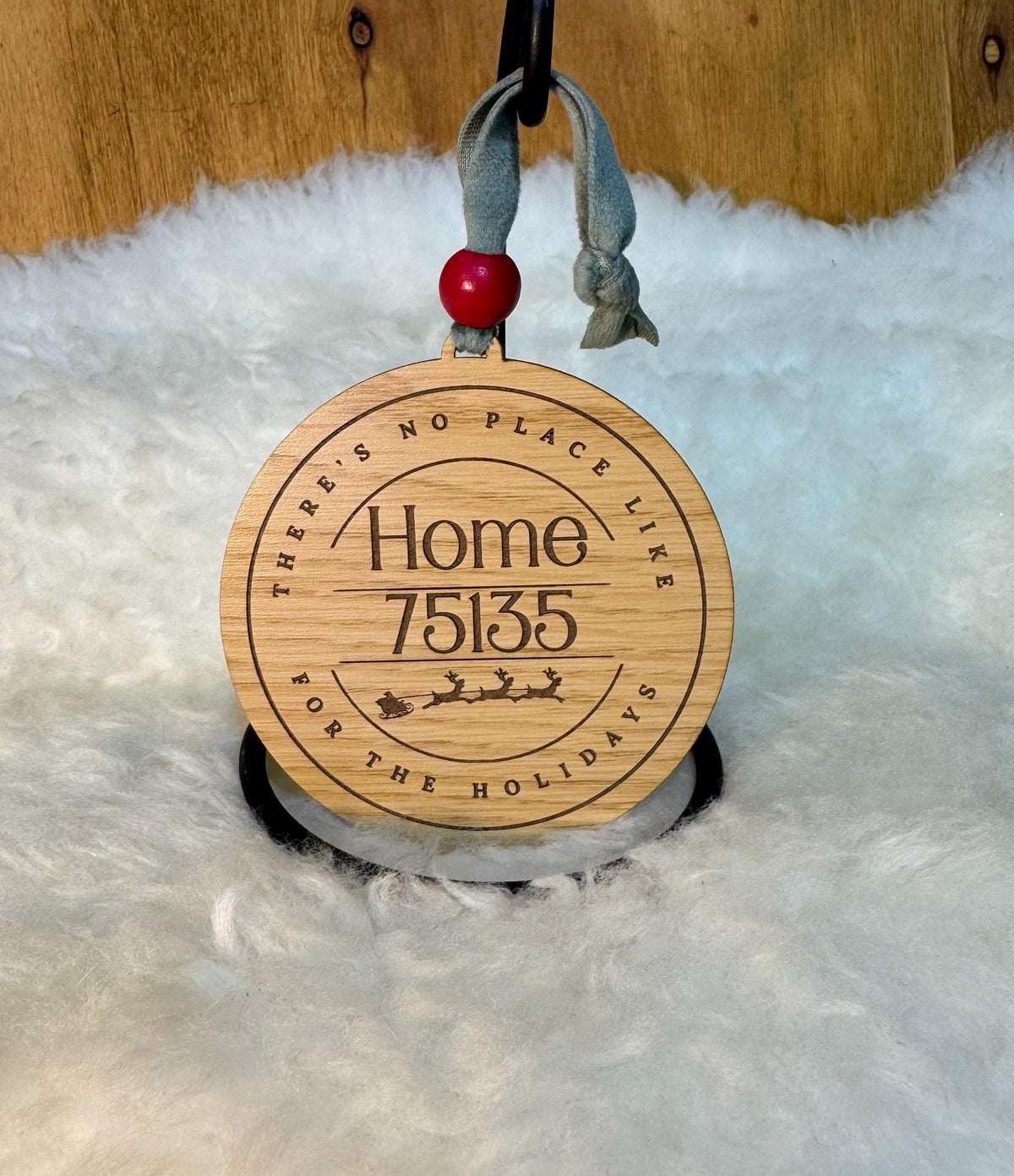 Custom Zip Code Ornament Wood Christmas Ornament Personalized Holiday Gift Velvet Ribbon Engraved