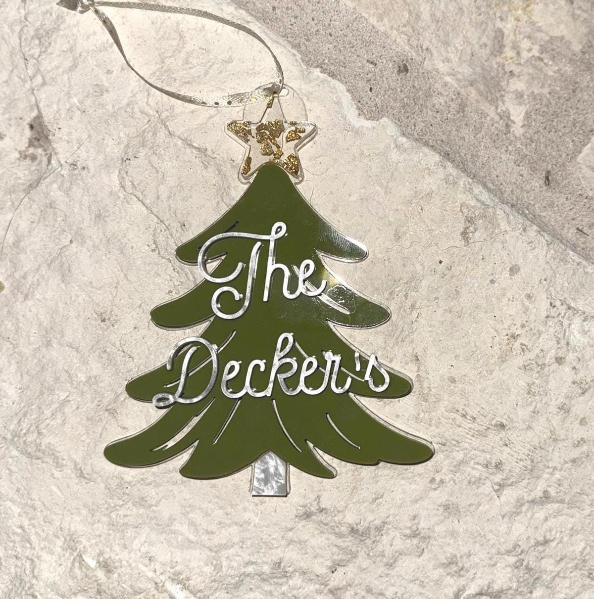 Personalized Family Name Christmas Tree Ornament: Laser Cut Acrylic