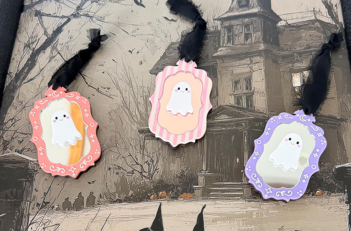 Boo Basket name Tag Personalized Ghost Mirror Bag Tag | Custom Halloween Name Tag | Spooky Backpack Charm | Trick or Treat Tag