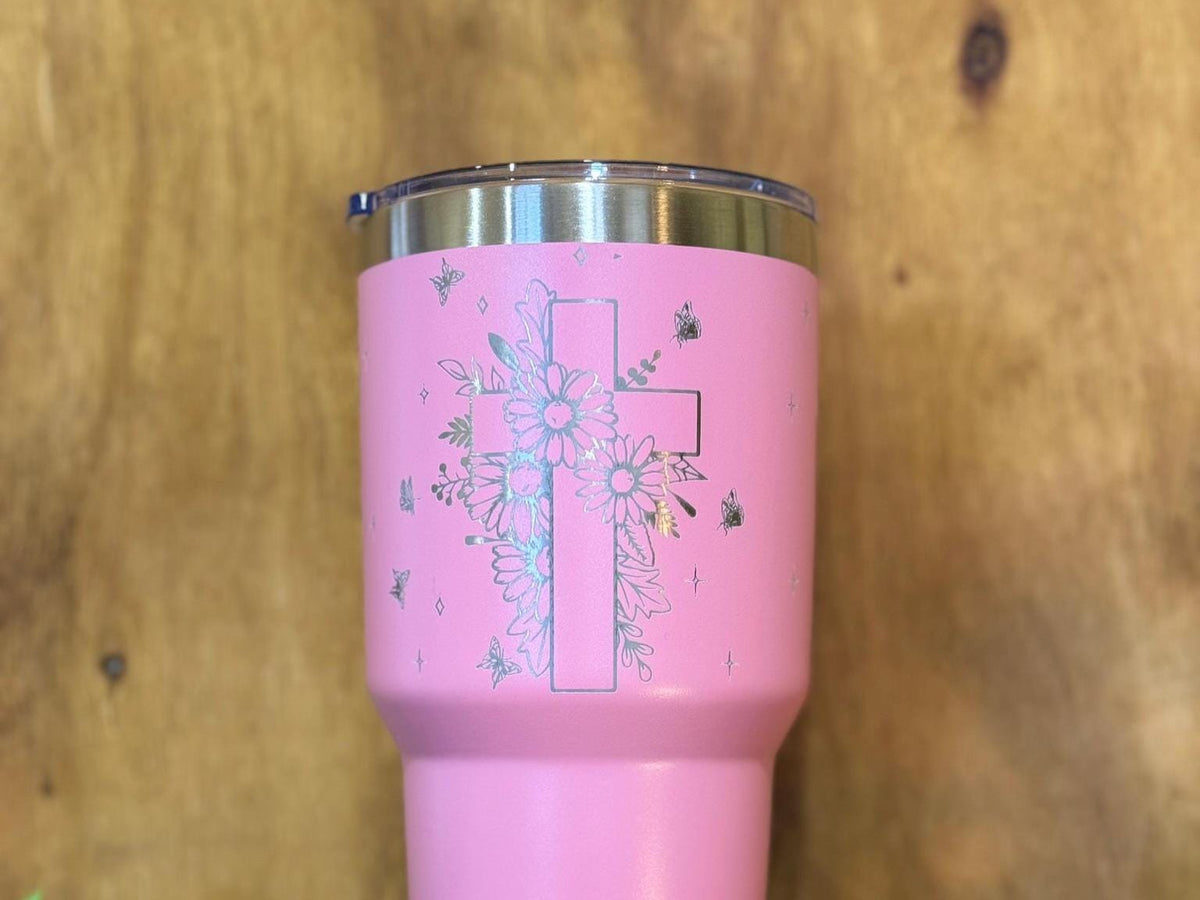 Faith Tumbler Engraved Christian Gift Floral Cross Cup Inspirational Drinkware Scripture Quote Tumbler 40oz