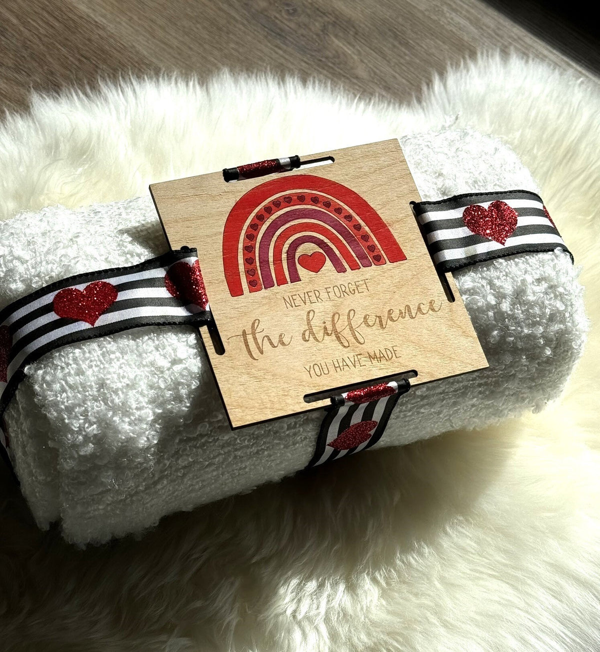 Engraved Wood Blanket Tag: Rainbow Thank You Gift, 5x5