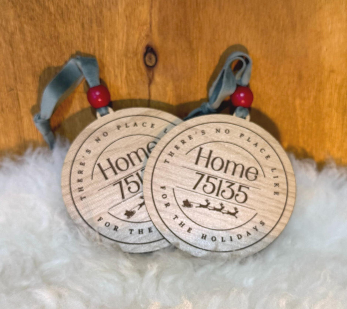 Custom Zip Code Ornament Wood Christmas Ornament Personalized Holiday Gift Velvet Ribbon Engraved