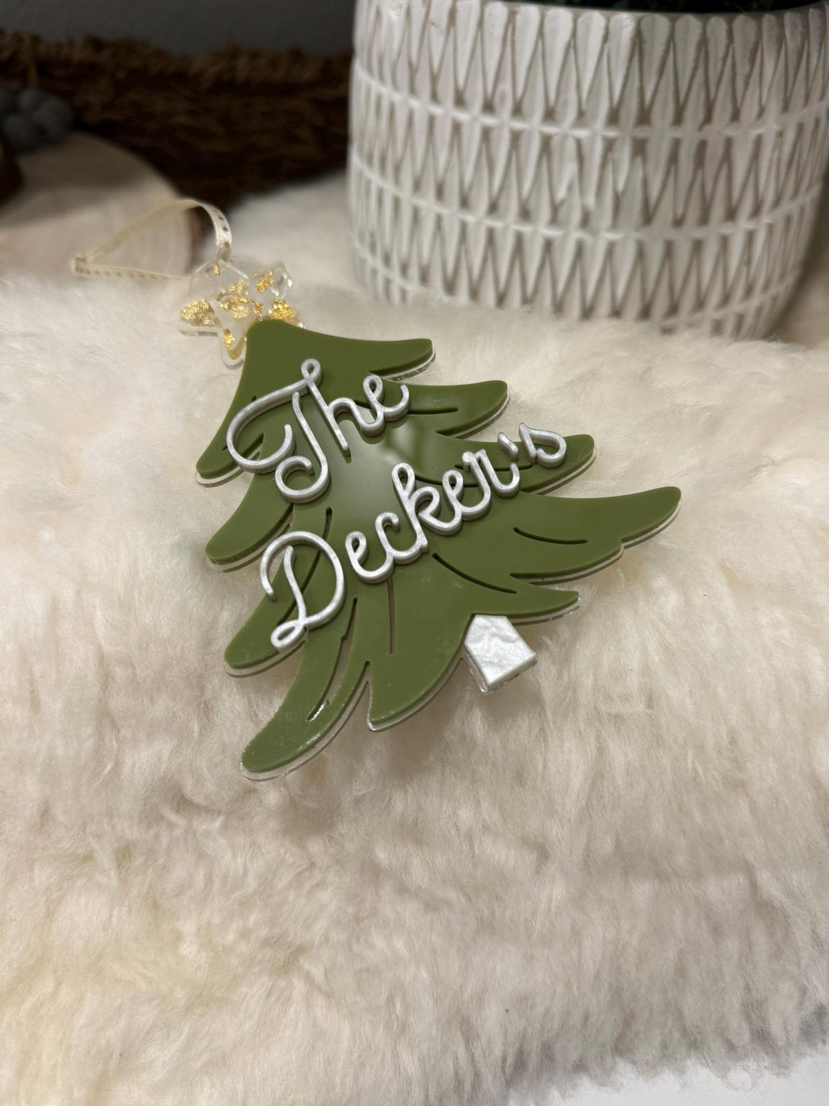 Personalized Family Name Christmas Tree Ornament: Laser Cut Acrylic