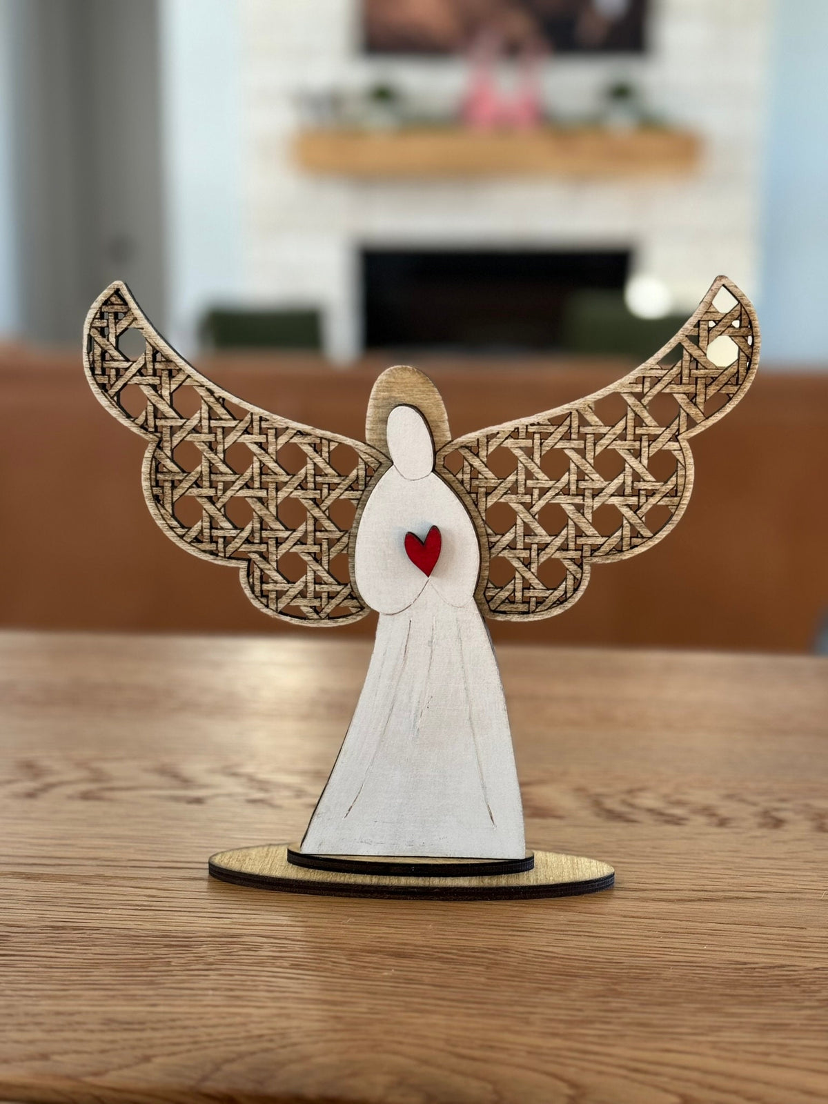 Cane Winged Angel with Heart, Remembrance Memorial Shelf Sitter