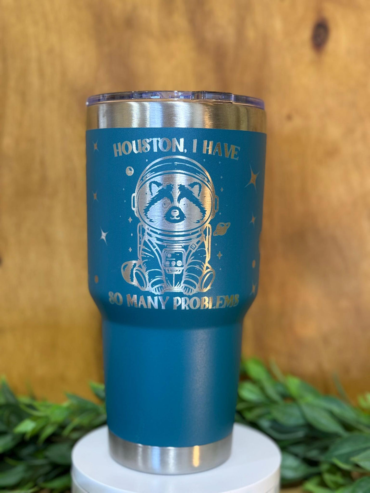Houston I Have So Many Problems Mug Astronaut Raccoon Funny Engraved Cup Space Gift Engraved 40oz Tumbler