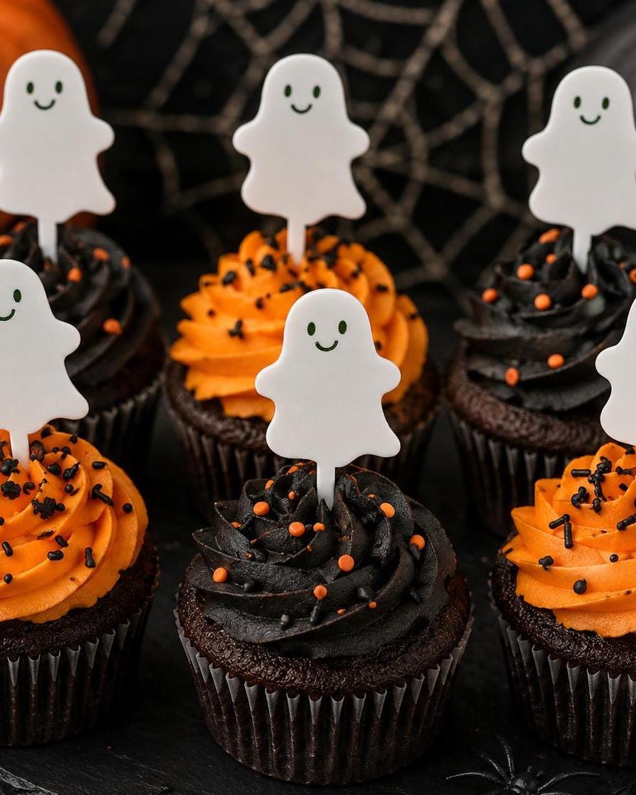 Halloween Cupcake Ghost Acrylic Toppers Party Decor Spooky Decorations set of 6