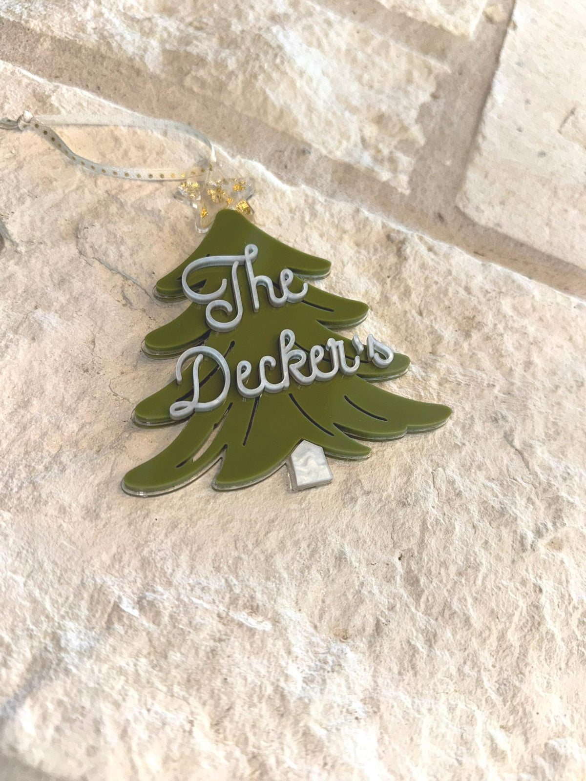 Personalized Family Name Christmas Tree Ornament: Laser Cut Acrylic