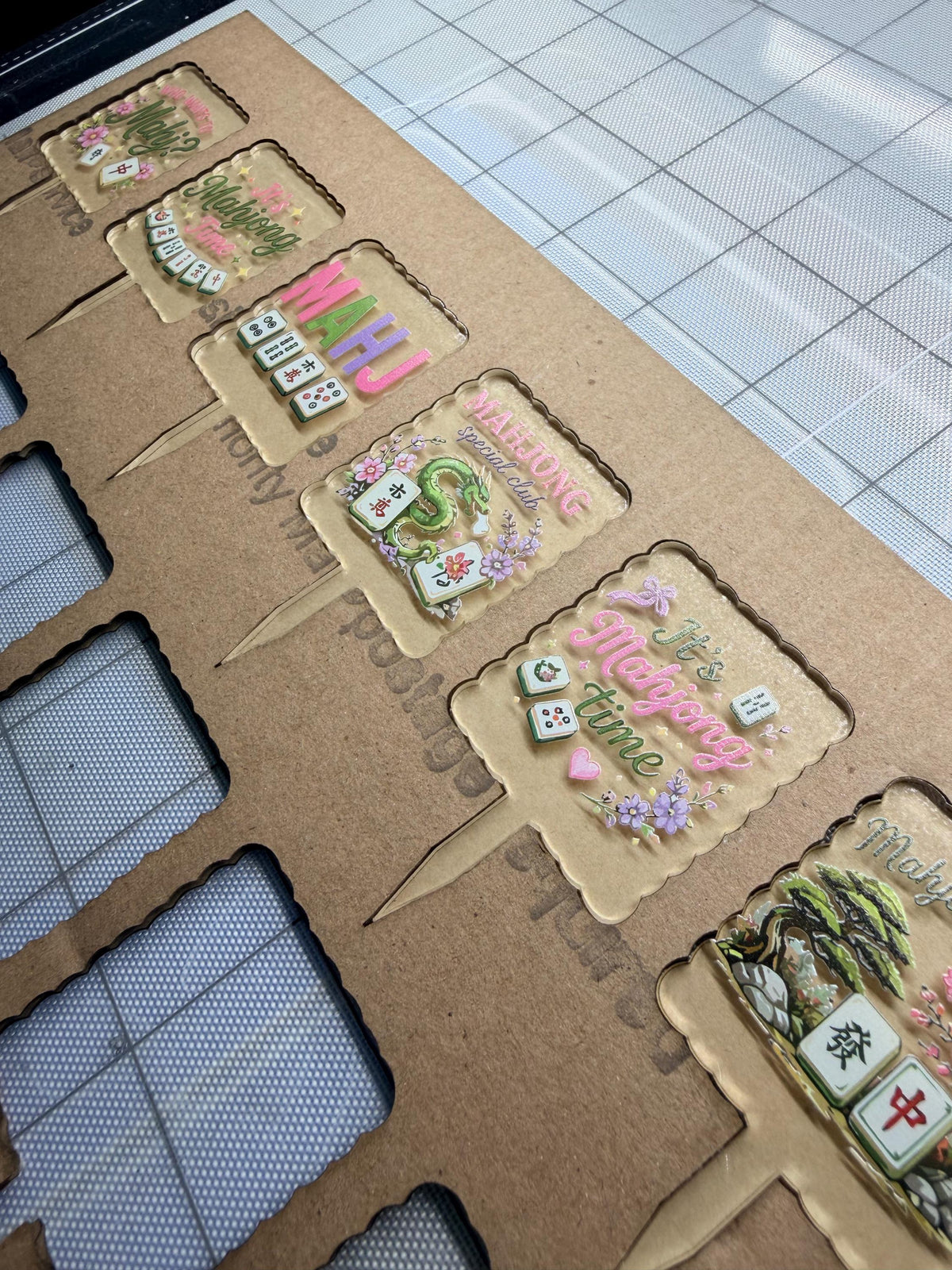 Mahjong Acrylic Cupcake Toppers, Game Night Party Decorations (Set of 6)
