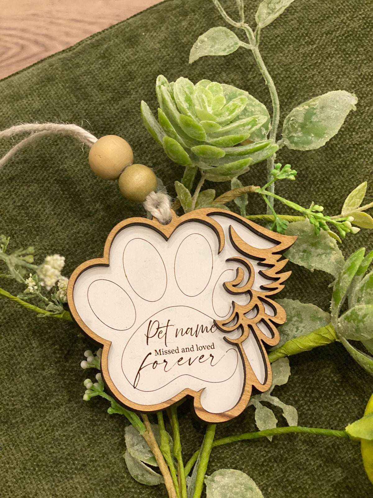 Personalized Pet Memorial Ornament, Winged Paw Keepsake