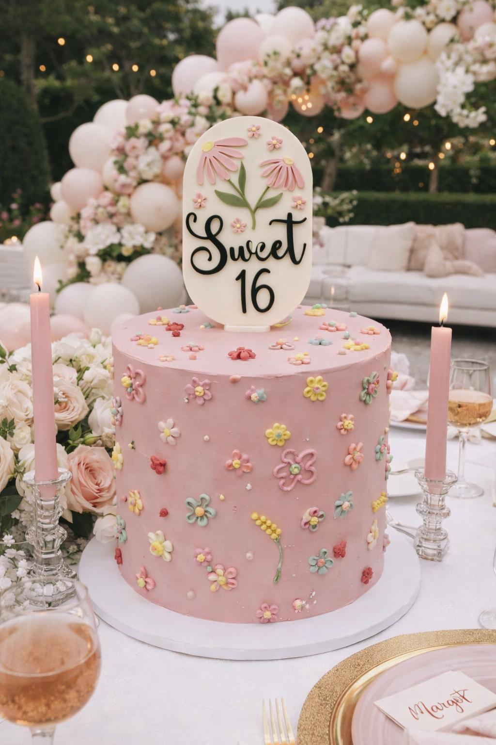 Sweet 16 Cake Topper Floral Pastel Garden Party Decor Acrylic