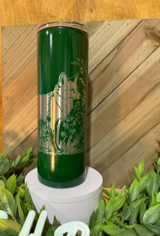 Engraved Fox Tumbler, Woodland Scene Insulated Travel Mug