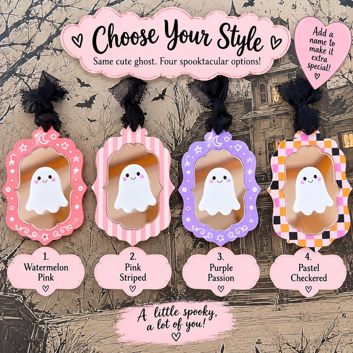 Boo Basket name Tag Personalized Ghost Mirror Bag Tag | Custom Halloween Name Tag | Spooky Backpack Charm | Trick or Treat Tag