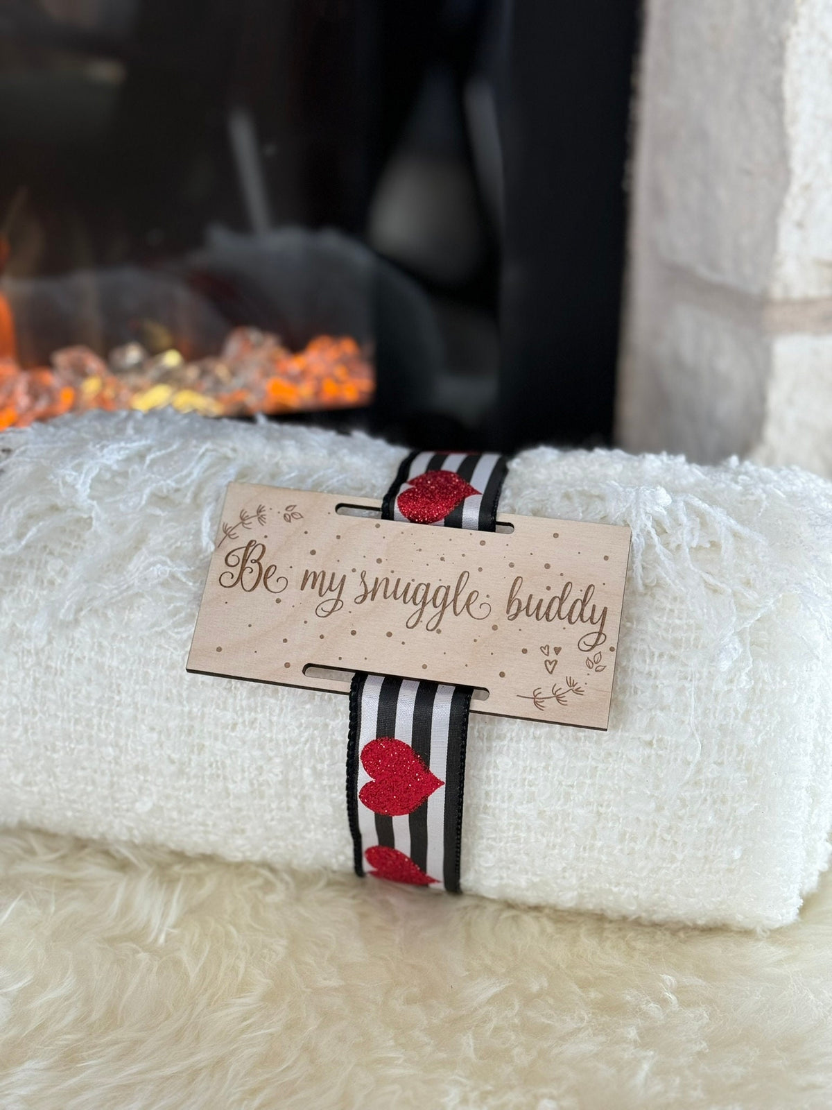 Engraved Wood Blanket Tag: Snuggle Blanket Gift (5x2.5 inches)