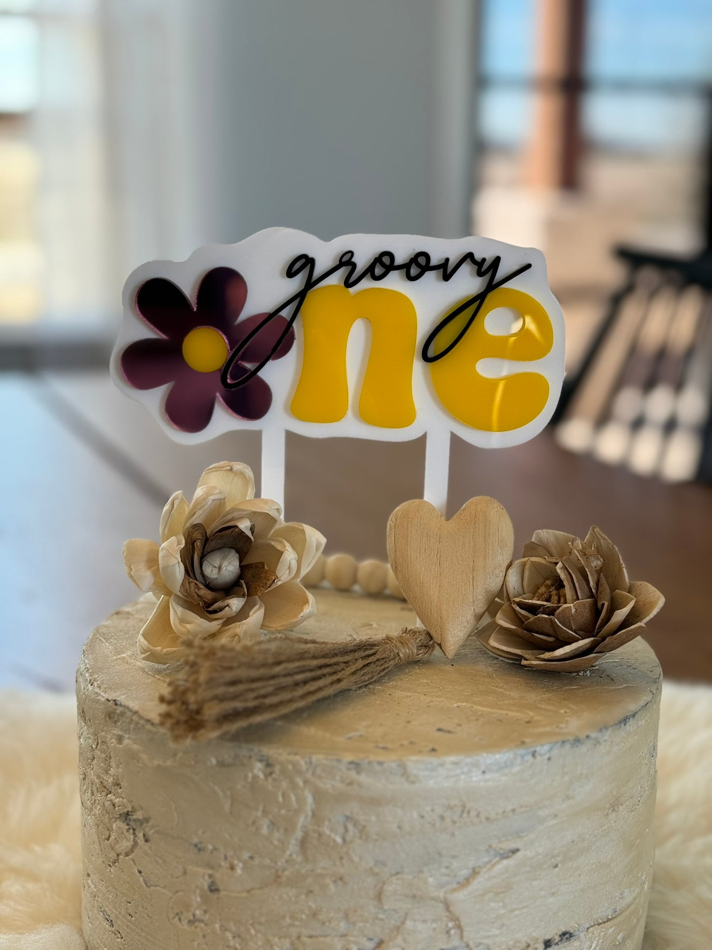 Groovy One acrylic cake topper