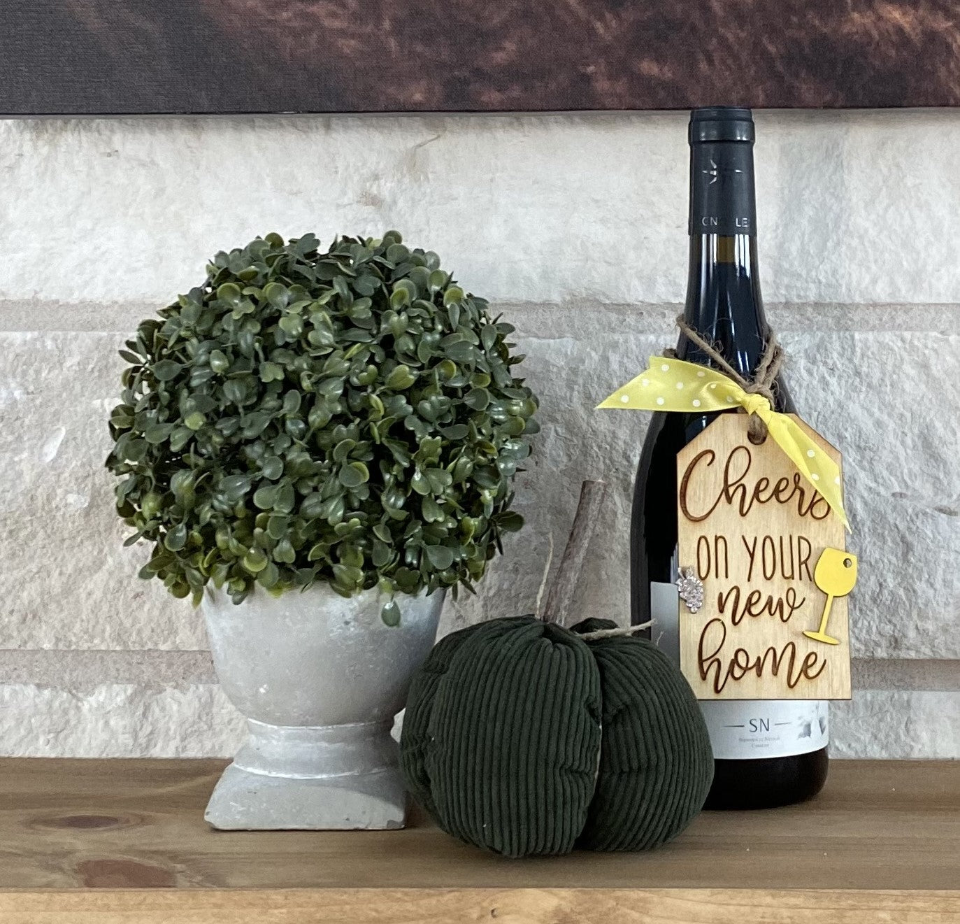 "Cheers on your new home" Wine tag