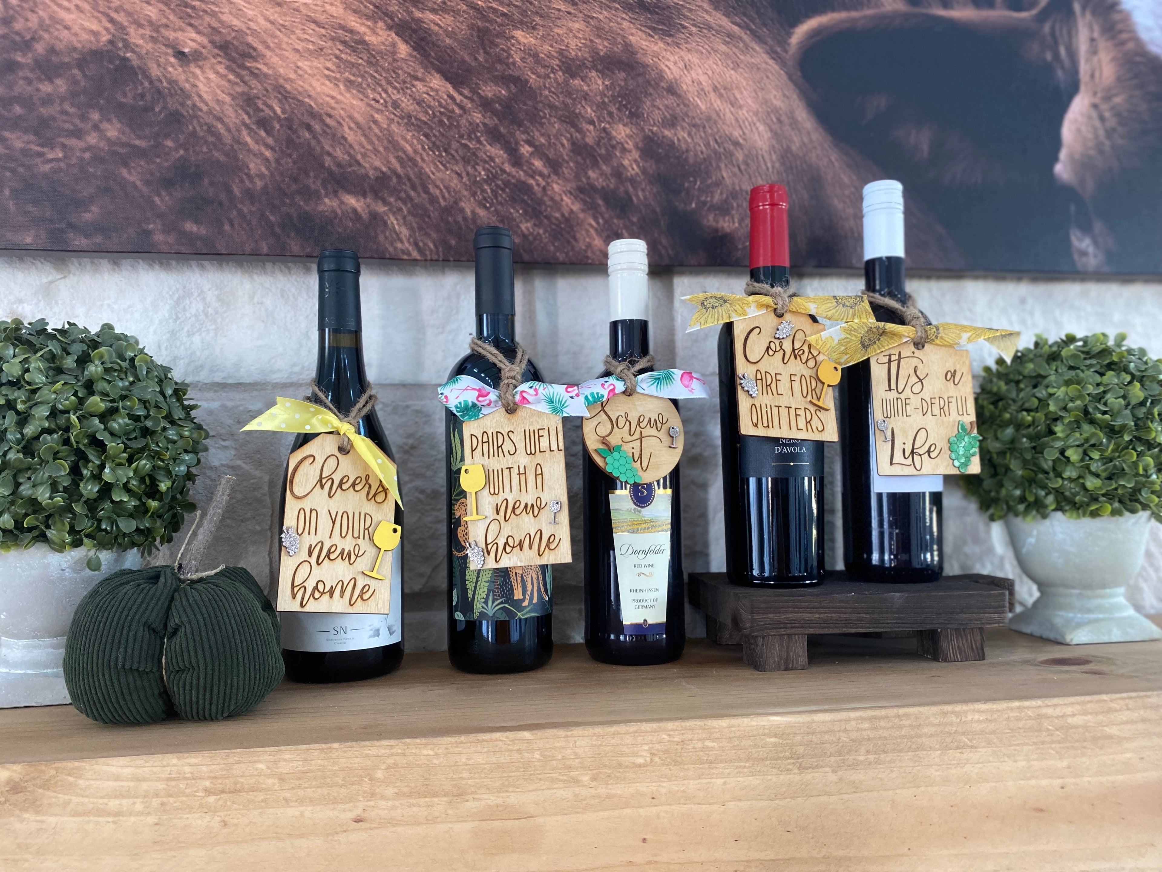 "Pairs well with a new home" Wine tag