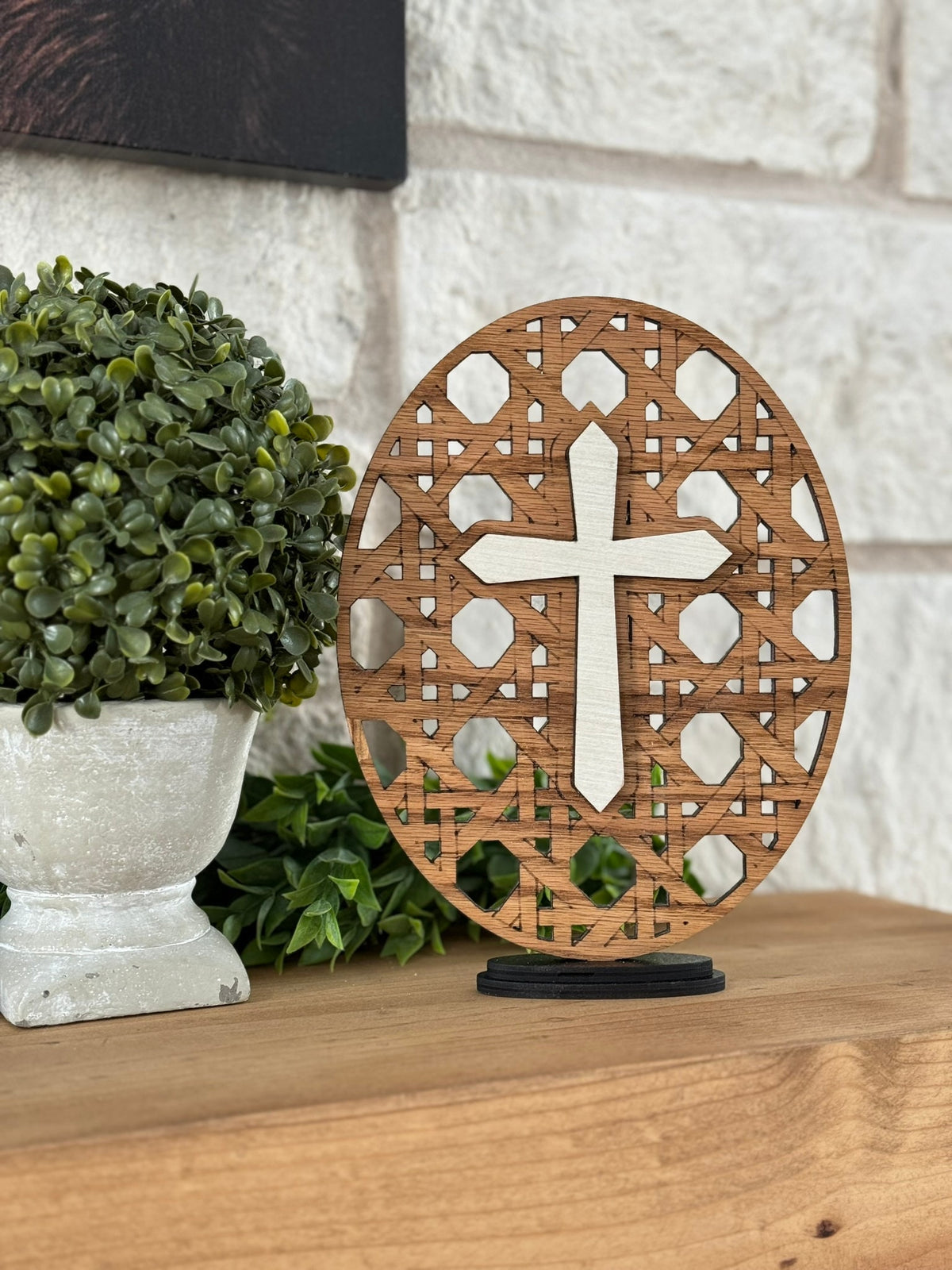 Handcrafted Cane Weave Cross, Remembrance Shelf Sitter