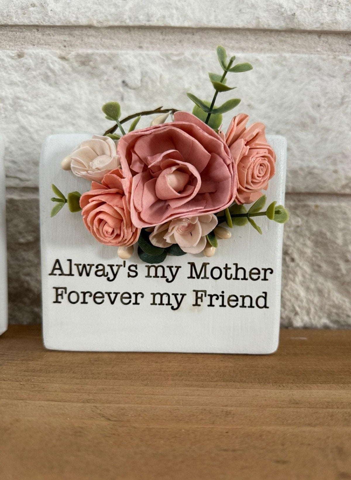 Engraved Wood Mother's Day Sign with Sola Flowers
