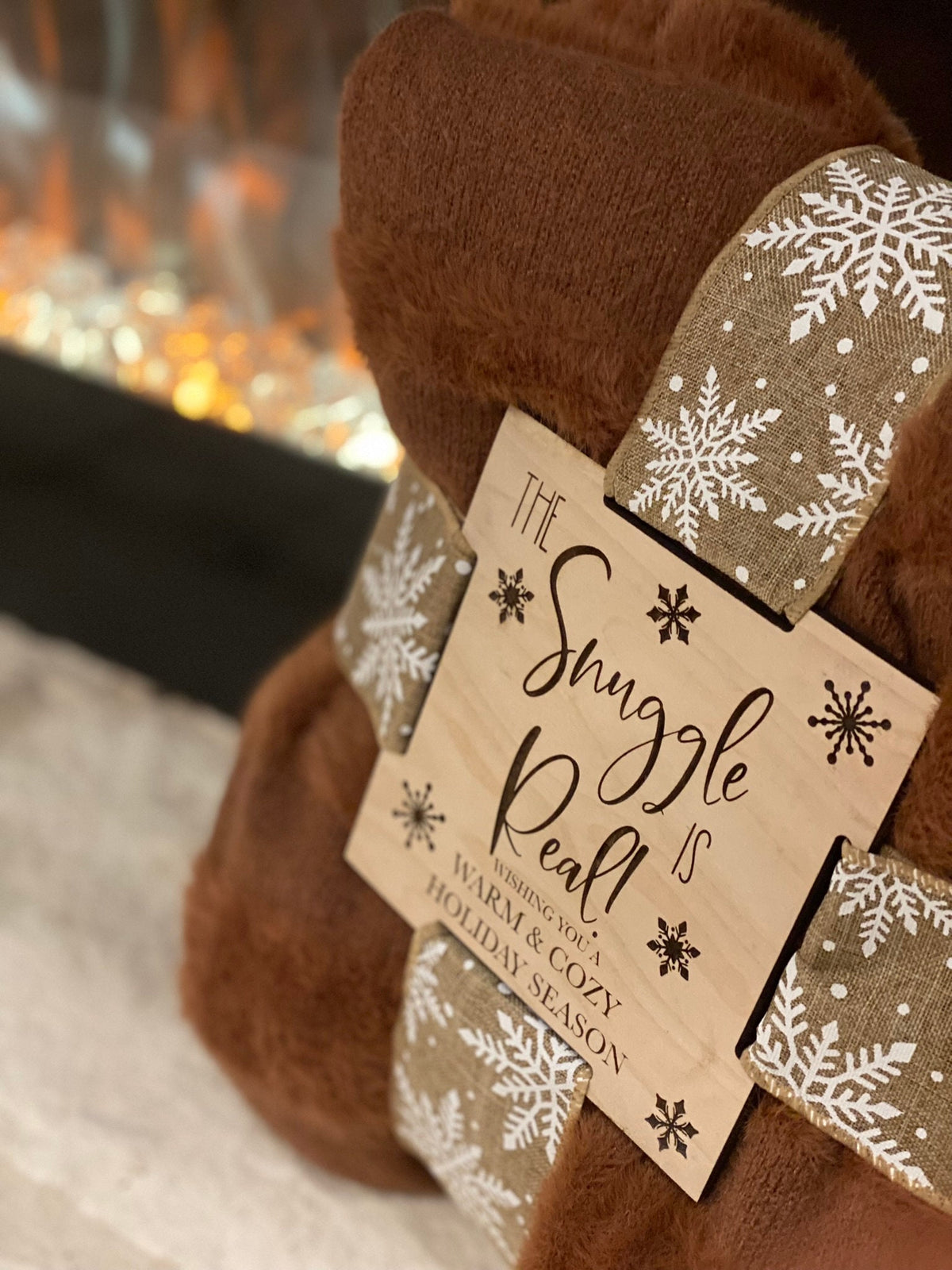 Laser Engraved Birch Blanket Tag: "The Snuggle is Real"