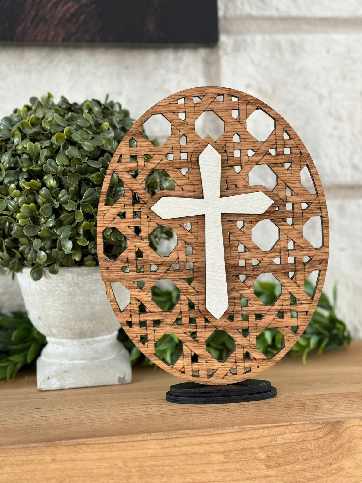 Handcrafted Cane Weave Cross, Remembrance Shelf Sitter