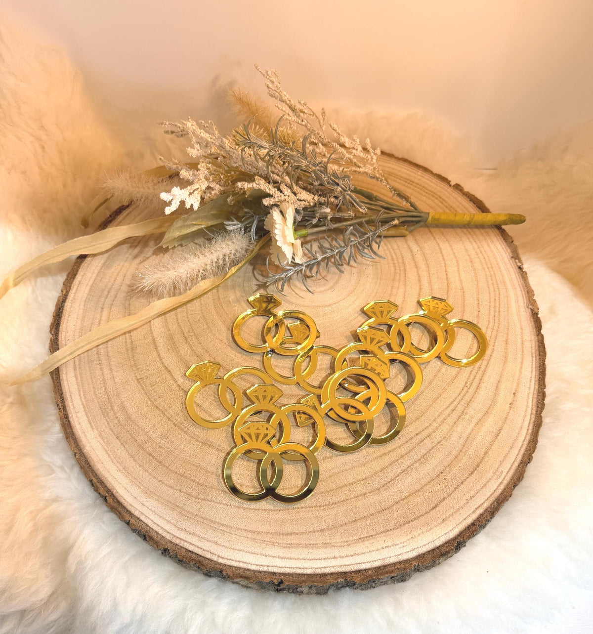 Gold Acrylic Wedding Ring Cupcake Toppers, Bridal Shower Decor