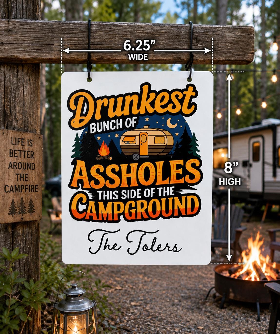 Funny Camping Sign Personalized Camper Decor Drunkest Bunch of Assholes Campground Sign RV Gift Custom Family Camping Sign