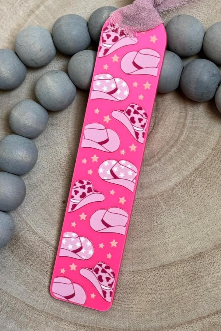 Pink Cowboy Hat Bookmark with Ribbon