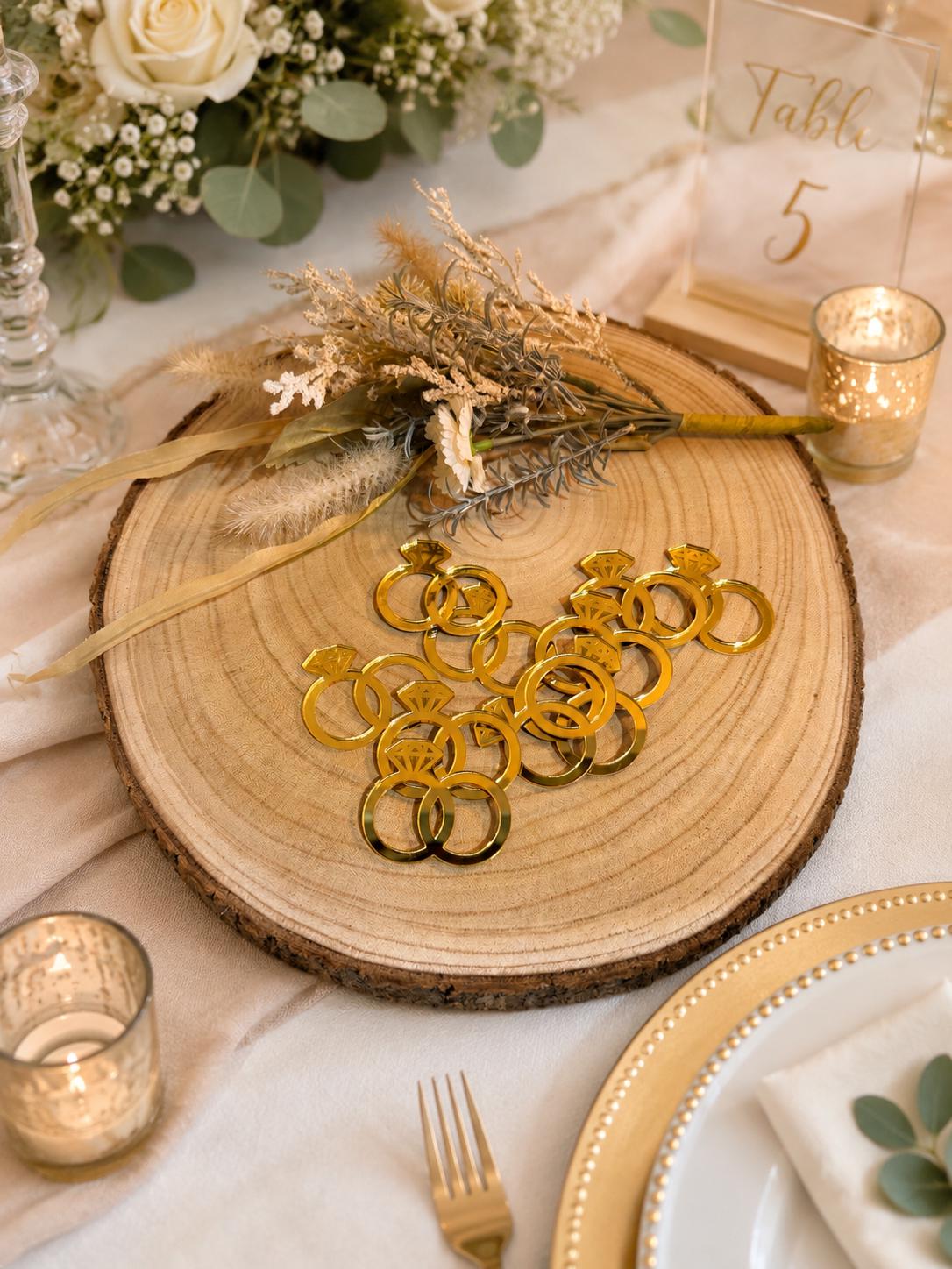 Gold Acrylic Wedding Ring Cupcake Toppers, Bridal Shower Decor
