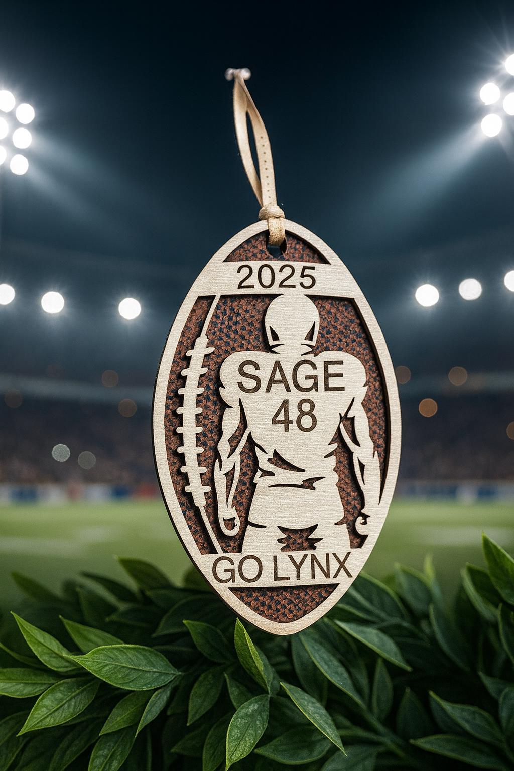 Custom Football Ornament Personalized Player Number Name Wood Leatherette Sport Team Gift Senior 2025 Keepsake
