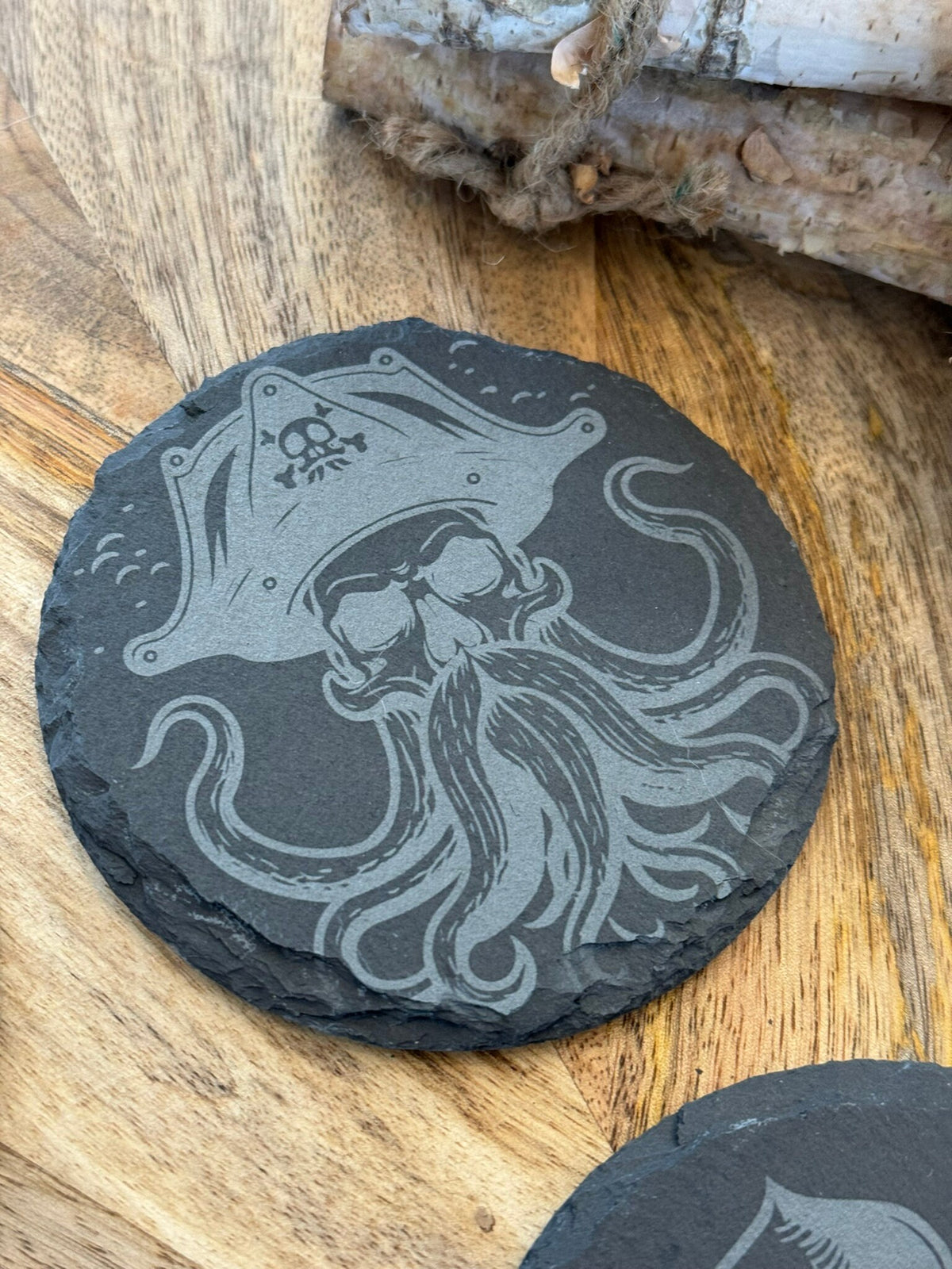 Slate Coasters Nautical Engraved Octopus Kraken Pirate Ship