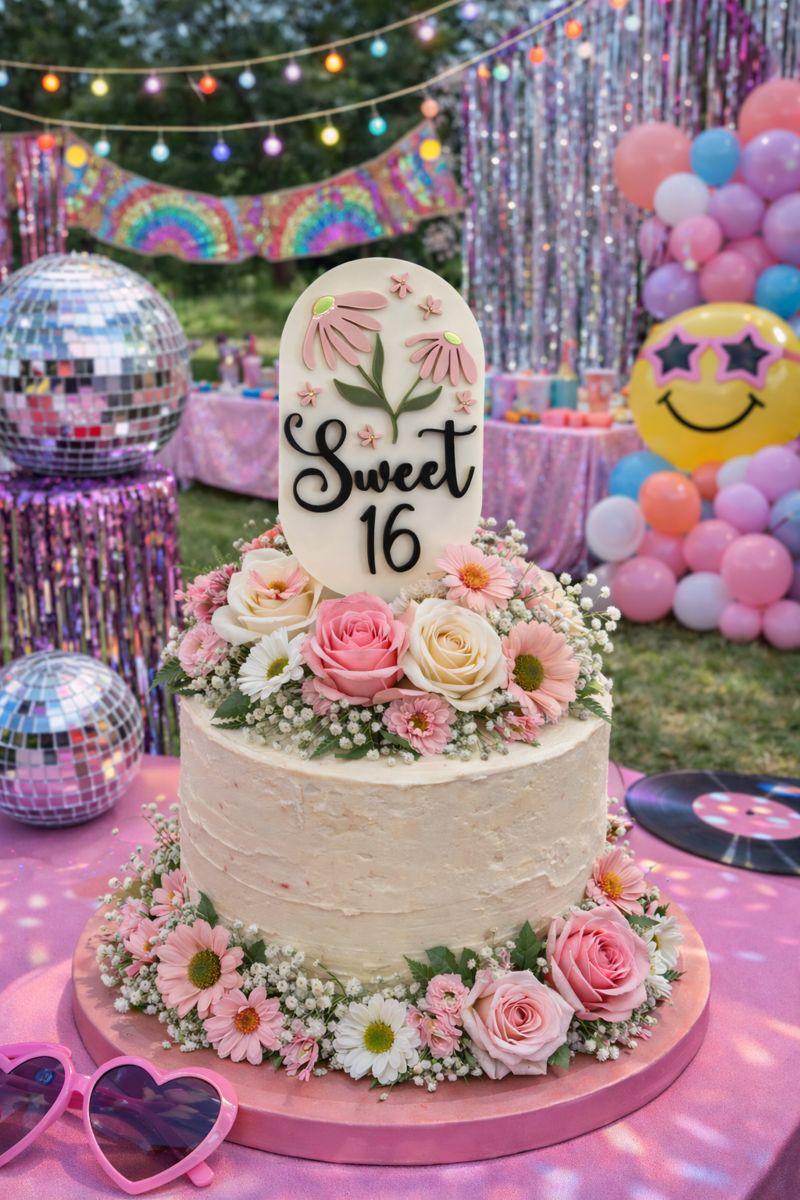 Sweet 16 Cake Topper Floral Pastel Garden Party Decor Acrylic