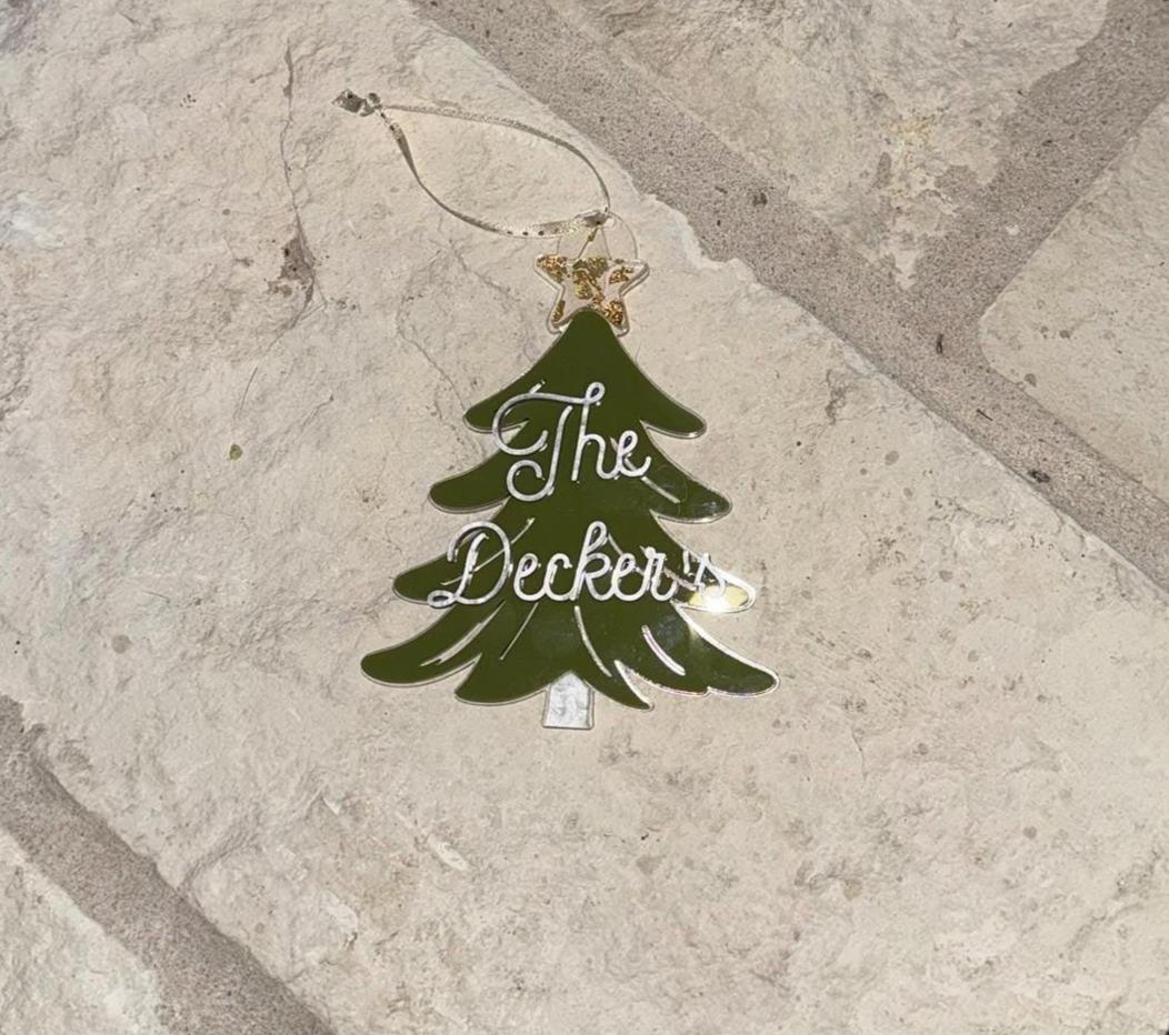 Personalized Family Name Christmas Tree Ornament: Laser Cut Acrylic