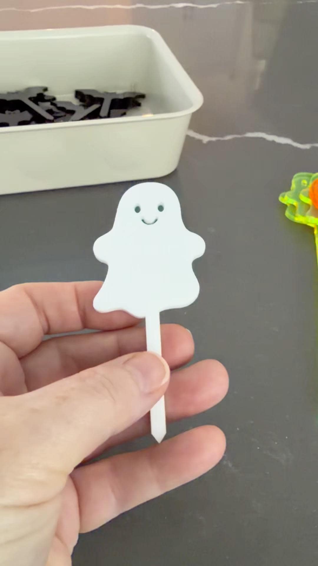Halloween Cupcake Ghost Acrylic Toppers Party Decor Spooky Decorations set of 6