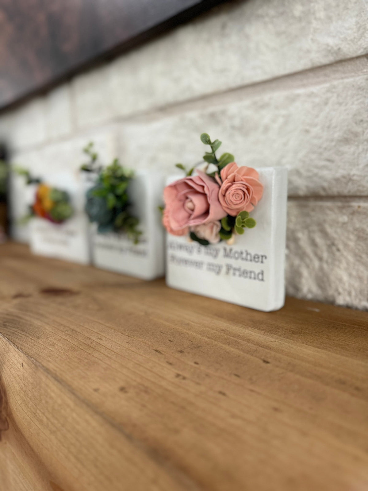 Engraved Wood Mother's Day Sign with Sola Flowers