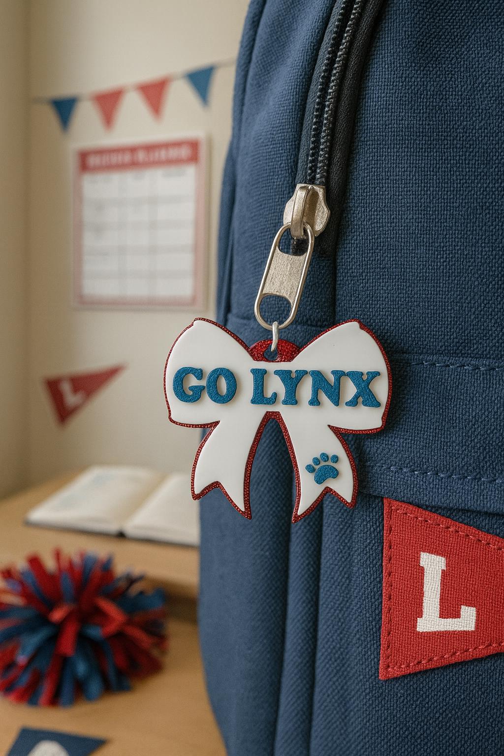 Personalized Acrylic Bow Backpack Tag, School Mascot Keychain