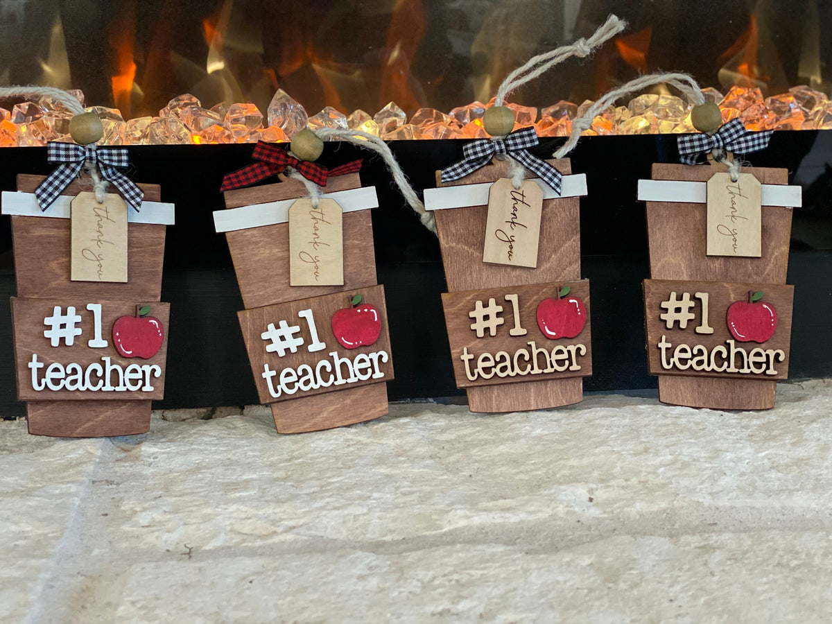 Personalized Teacher Gift Card Ornament, Laser Cut Wood Decor