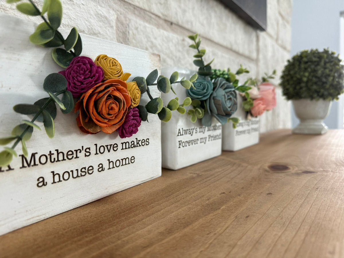 Engraved Wood Mother's Day Sign with Sola Flowers