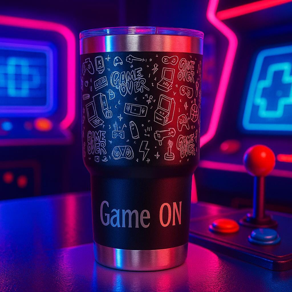 Engraved Gamer Tumbler 40oz, Personalized Video Game Travel Mug