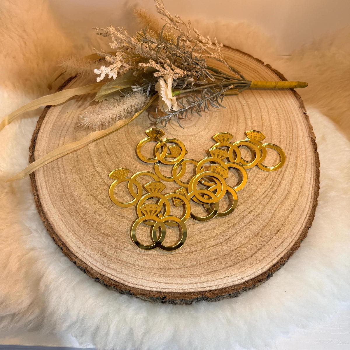 Gold Acrylic Wedding Ring Cupcake Toppers, Bridal Shower Decor