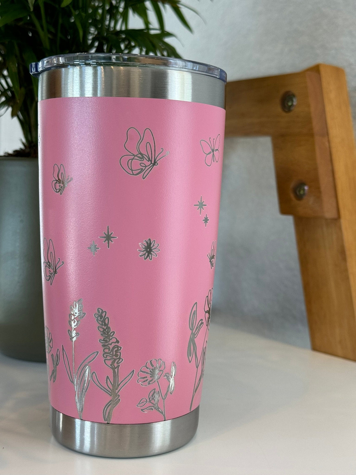 Engraved Butterfly Floral Travel Mug, Insulated Tumbler