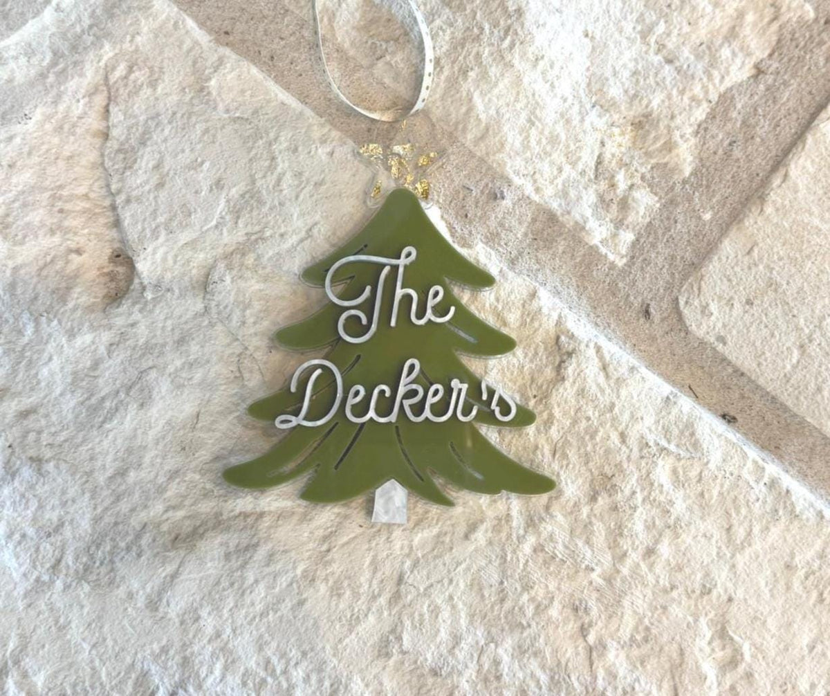 Personalized Family Name Christmas Tree Ornament: Laser Cut Acrylic