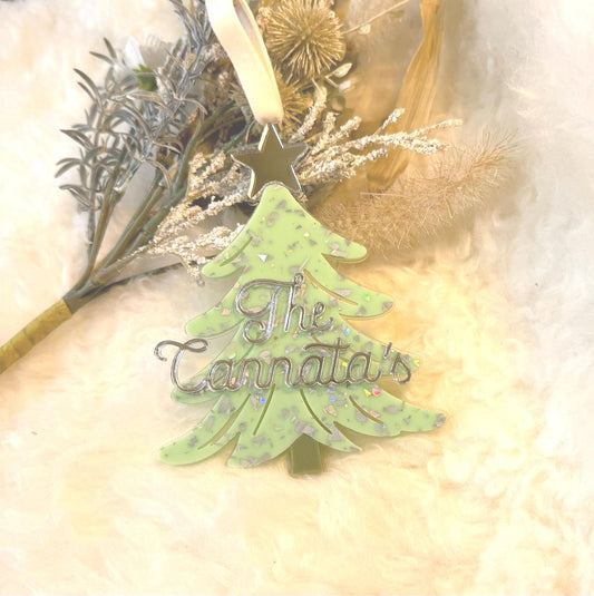 Christmas Tree Ornament Personalized Acrylic Family Name Holiday Decor Laser Cut Acrylic Ornament Tree Layered Ornament Gift Giving